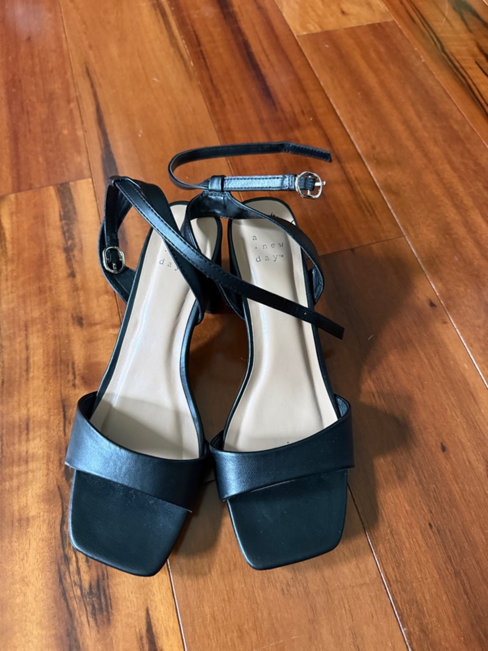 a new day Black Strappy Square-Toe Heels